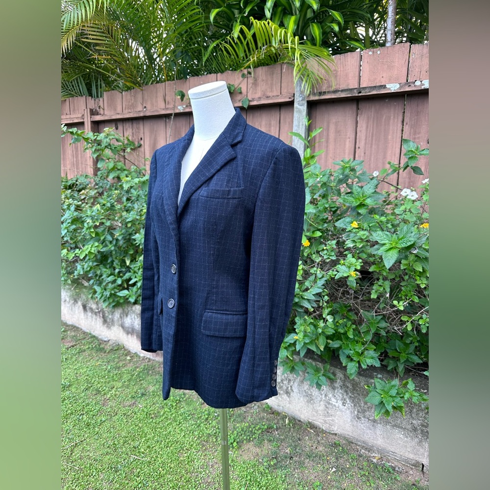 Vintage Lauren Ralph Lauren 100% Wool Checkered Blazer Navy Size 6 - Picture 5 of 11